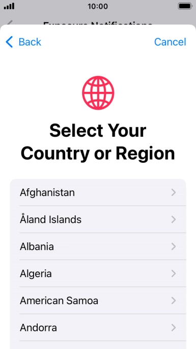 Press the required country. Press the required country.