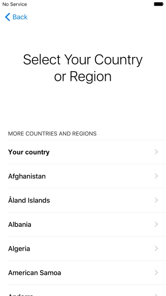 Press the required country or area. Press the required country or area.
