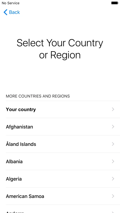 Press the required country or area. Press the required country or area.