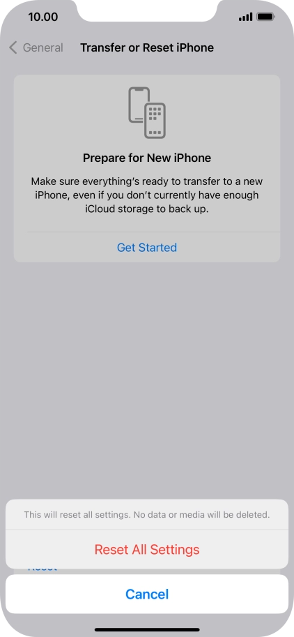 Press Reset All Settings. Press Reset All Settings.