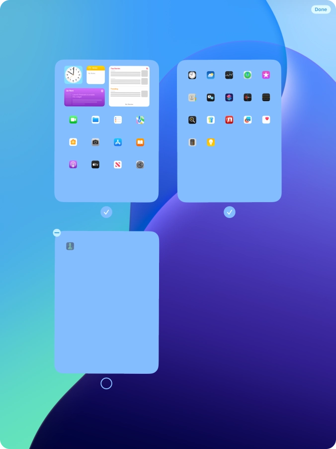 Press the delete icon next to the required home screen page. Press the delete icon next to the required home screen page.