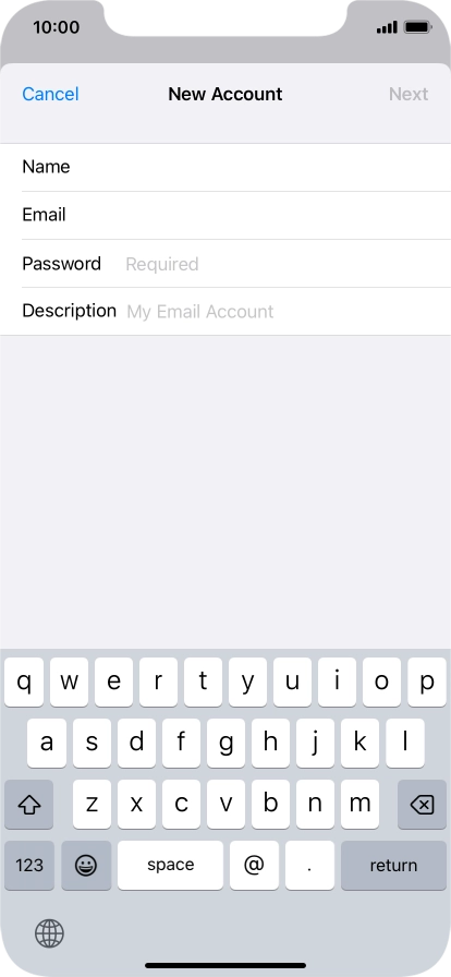 Press Password and key in the password for your email account. Press Password and key in the password for your email account.