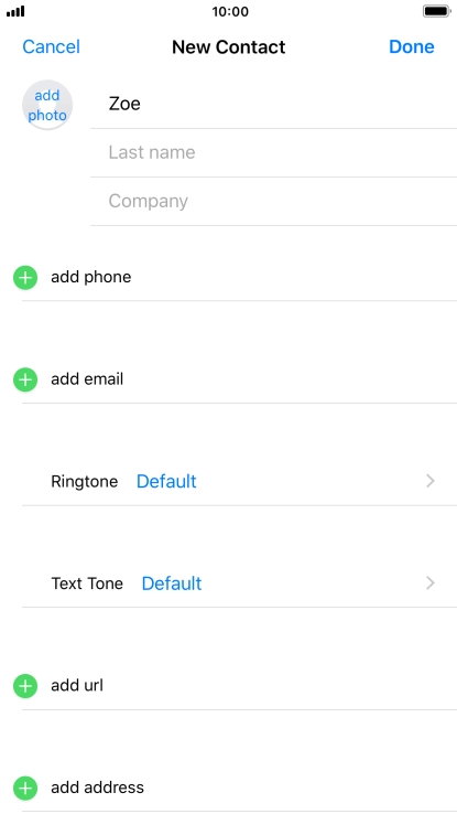 Press Last name and key in the last name. Press Last name and key in the last name.