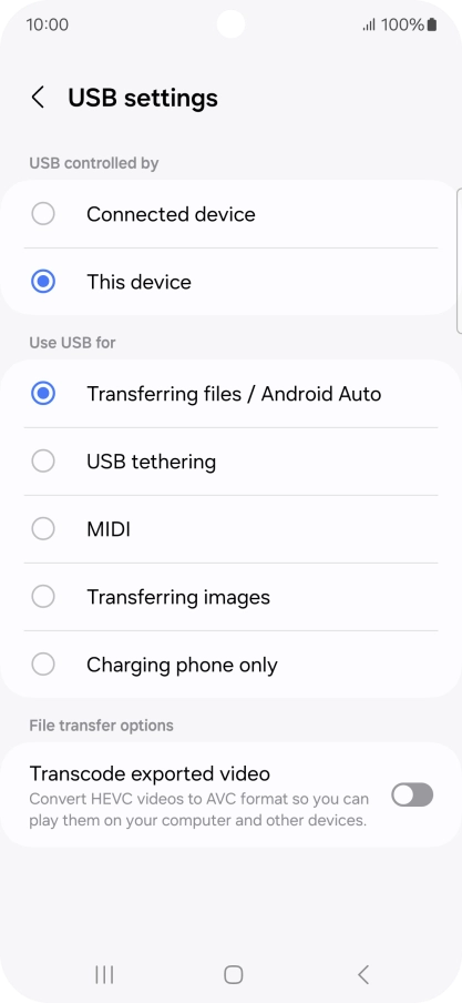 Press Transferring files / Android Auto. Press Transferring files / Android Auto.