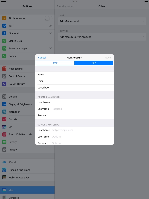 Press Username and key in the username for your email account. Press Username and key in the username for your email account.