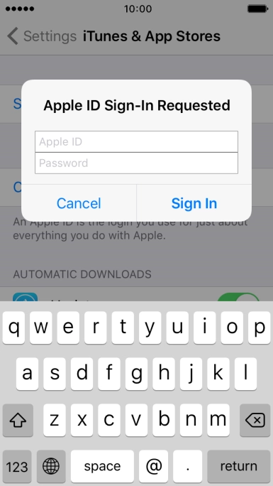 Press Apple ID and key in the username for your Apple ID. Press Apple ID and key in the username for your Apple ID.