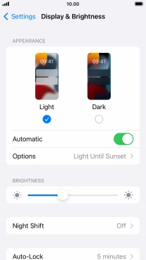 If you turn on the function, press Options and follow the instructions on the screen to select the required period of time for Dark Mode. If you turn on the function, press Options and follow the instructions on the screen to select the required period of time for Dark Mode.