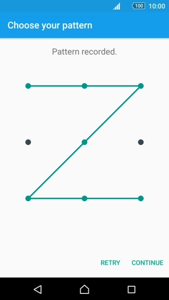 Slide your finger across the screen to connect at least four points and press CONTINUE. Slide your finger across the screen to connect at least four points and press CONTINUE.