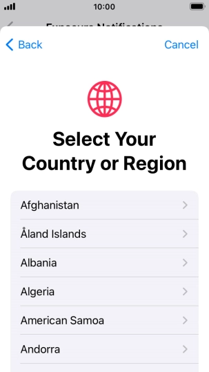 Press the required country. Press the required country.