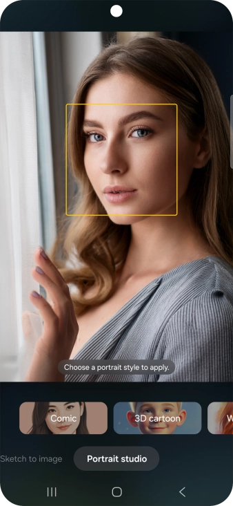 To change your portrait photos to different styles, press Portrait studio. To change your portrait photos to different styles, press Portrait studio.