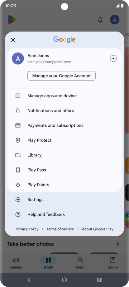 Press Manage apps and device. Press Manage apps and device.