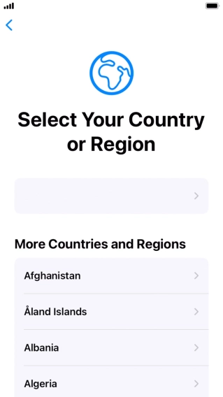 Press the required country or area. Press the required country or area.