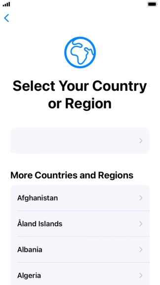 Press the required country or area. Press the required country or area.
