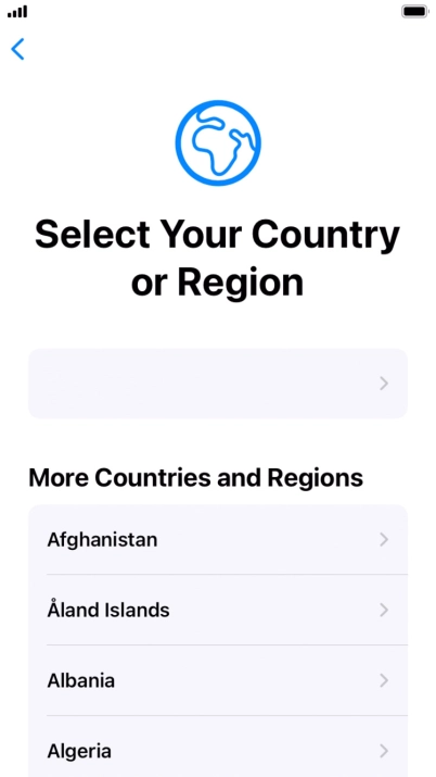 Press the required country or area. Press the required country or area.