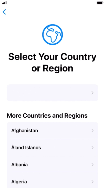 Press the required country or area. Press the required country or area.
