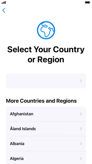Press the required country or area. Press the required country or area.
