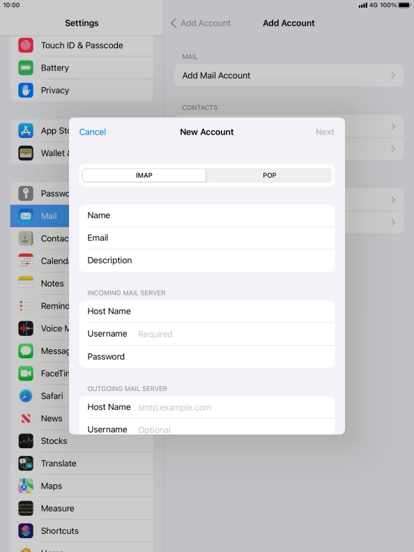 Press Username and key in the username for your email account. Press Username and key in the username for your email account.