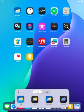 Press the required setting to select the size of app icons on the home screen. Press the required setting to select the size of app icons on the home screen.