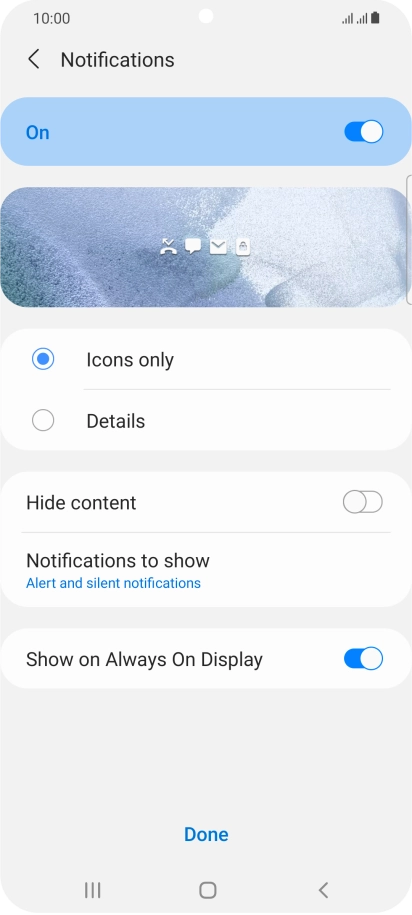 Press the required settings to turn them on or off. Press the required settings to turn them on or off.