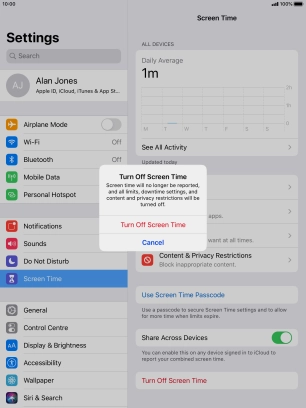 Press Turn Off Screen Time. Press Turn Off Screen Time.
