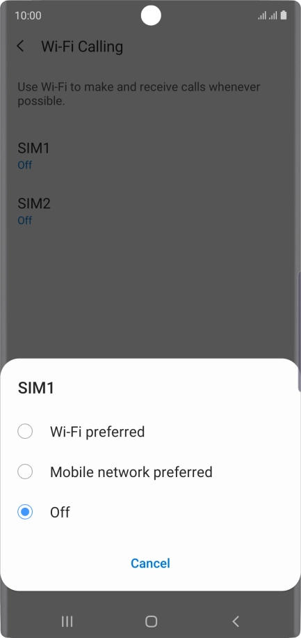 Press the required setting to turn the function on or off. Press the required setting to turn the function on or off.