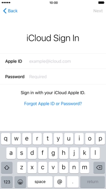 Press example@icloud.com and key in the username for your Apple ID. Press example@icloud.com and key in the username for your Apple ID.