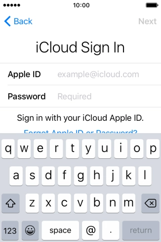 Press example@icloud.com and key in the username for your Apple ID. Press example@icloud.com and key in the username for your Apple ID.