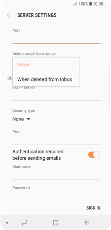 Press Never to keep email messages on the server when you delete them on your phone. Press Never to keep email messages on the server when you delete them on your phone.