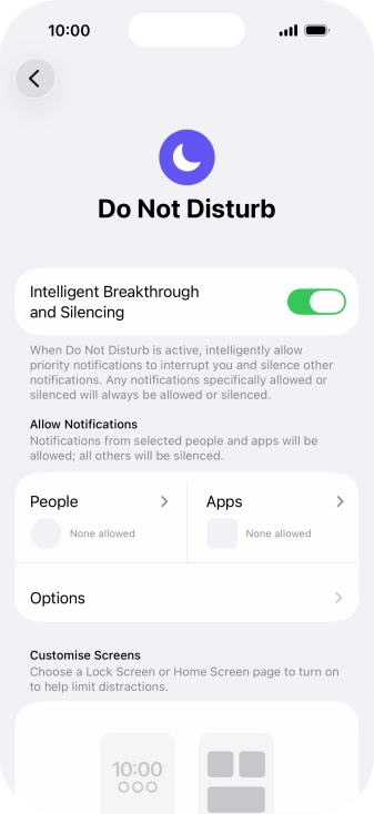 Press People and follow the instructions on the screen to select which contacts you would like to receive calls and notifications from when Do Not Disturb is turned on. Press People and follow the instructions on the screen to select which contacts you would like to receive calls and notifications from when Do Not Disturb is turned on.