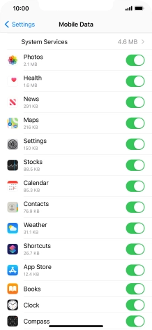The data usage for each application is displayed below the name of the application. The data usage for each application is displayed below the name of the application.