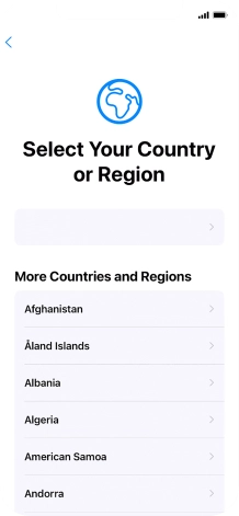 Press the required country or area. Press the required country or area.