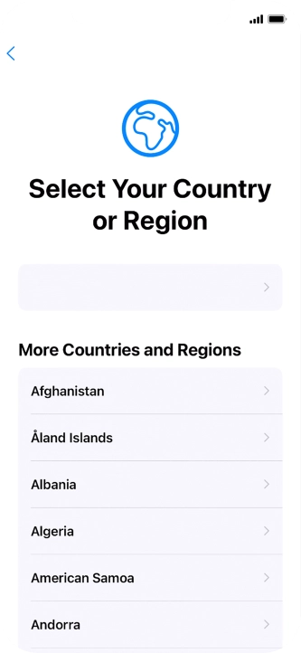 Press the required country or area. Press the required country or area.
