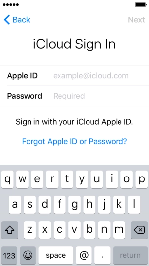 Press example@icloud.com and key in the username for your Apple ID. Press example@icloud.com and key in the username for your Apple ID.