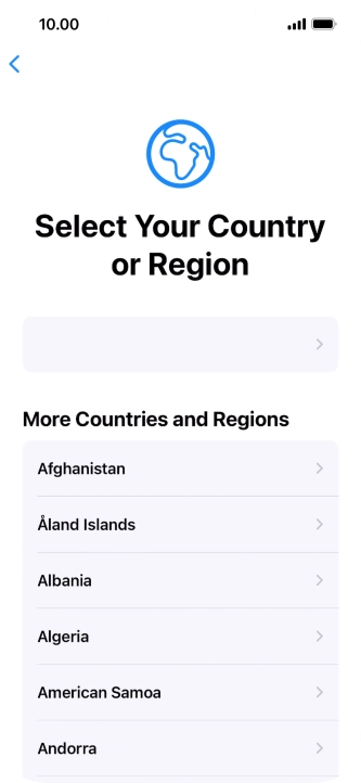 Press the required country or area. Press the required country or area.