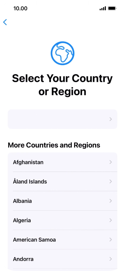 Press the required country or area. Press the required country or area.