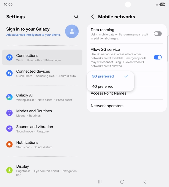 Press the required network mode. Press the required network mode.