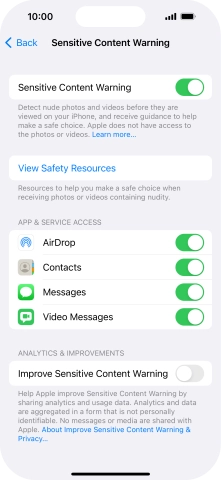 Press the indicators next to the required applications to turn the function on or off. Press the indicators next to the required applications to turn the function on or off.