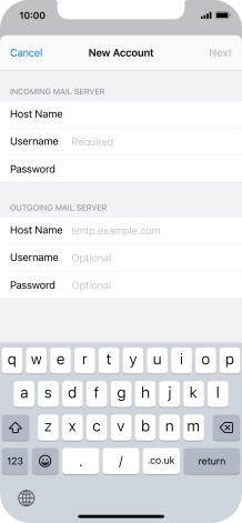 Press Username and key in the username for your email account. Press Username and key in the username for your email account.