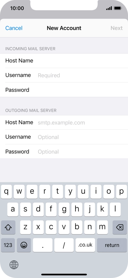 Press Username and key in the username for your email account. Press Username and key in the username for your email account.