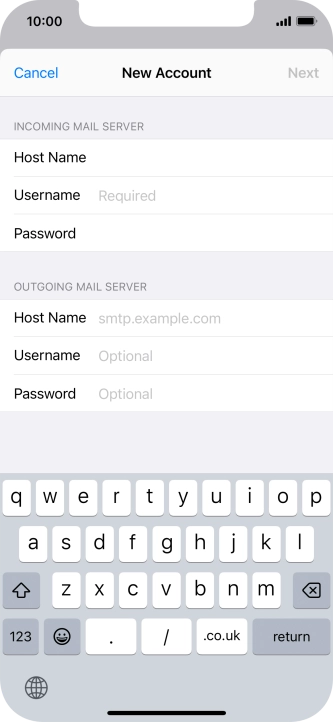 Press Username and key in the username for your email account. Press Username and key in the username for your email account.