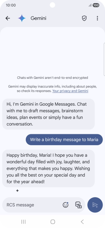 The text suggestion from Gemini is displayed. The text suggestion from Gemini is displayed.