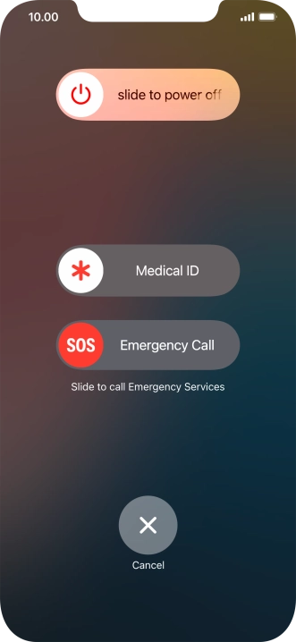 Press and drag the power off icon right. Press and drag the power off icon right.