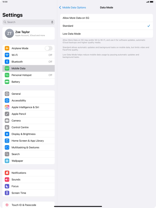 Press the required setting to turn the function on or off. Press the required setting to turn the function on or off.