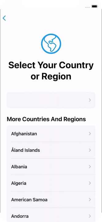 Press the required country or area. Press the required country or area.