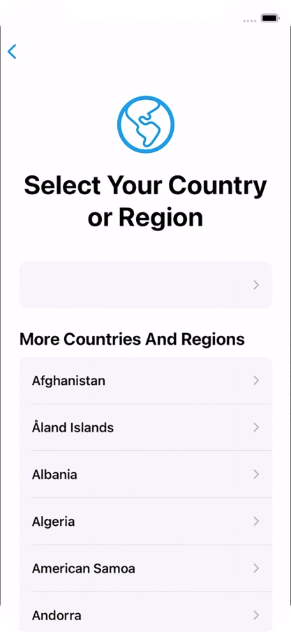 Press the required country or area. Press the required country or area.