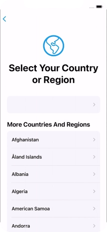 Press the required country or area. Press the required country or area.