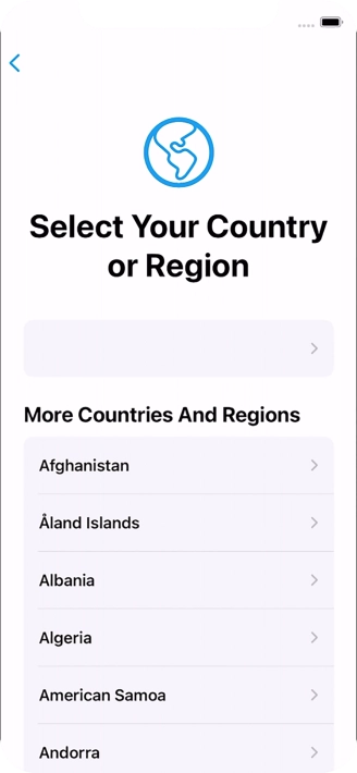 Press the required country or area. Press the required country or area.