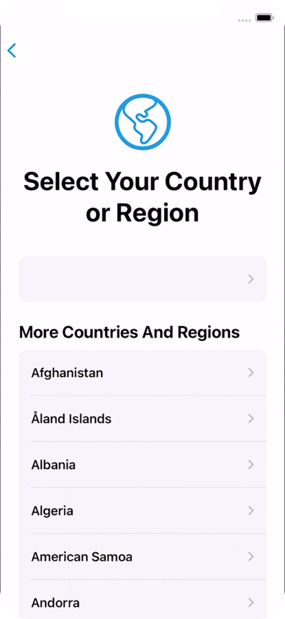 Press the required country or area. Press the required country or area.