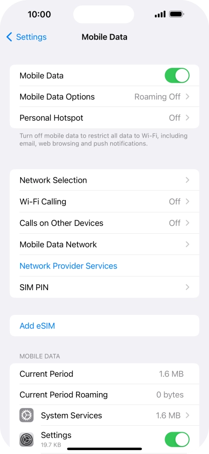 Press Mobile Data Options. Press Mobile Data Options.