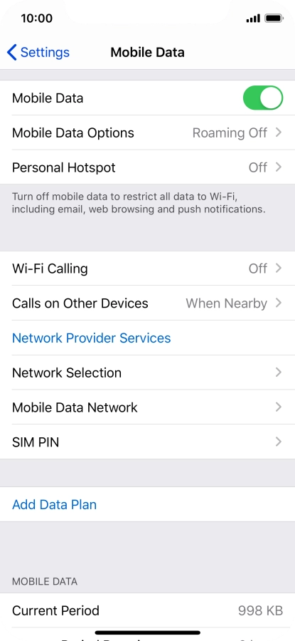 Press Mobile Data Options. Press Mobile Data Options.